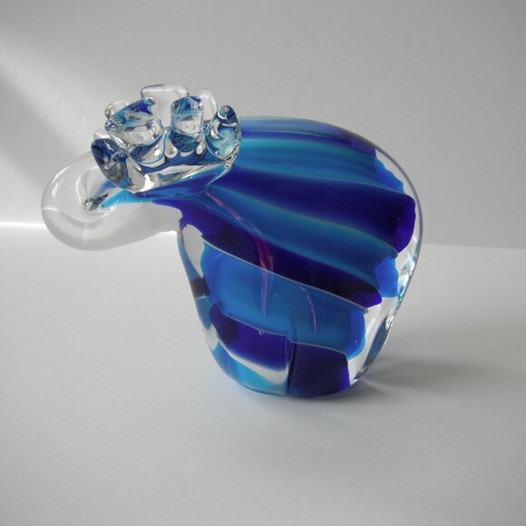 Vintage Murano Style Art Glass Moose Figurine Paperweight Blue/Clear - Picture 2 of 6